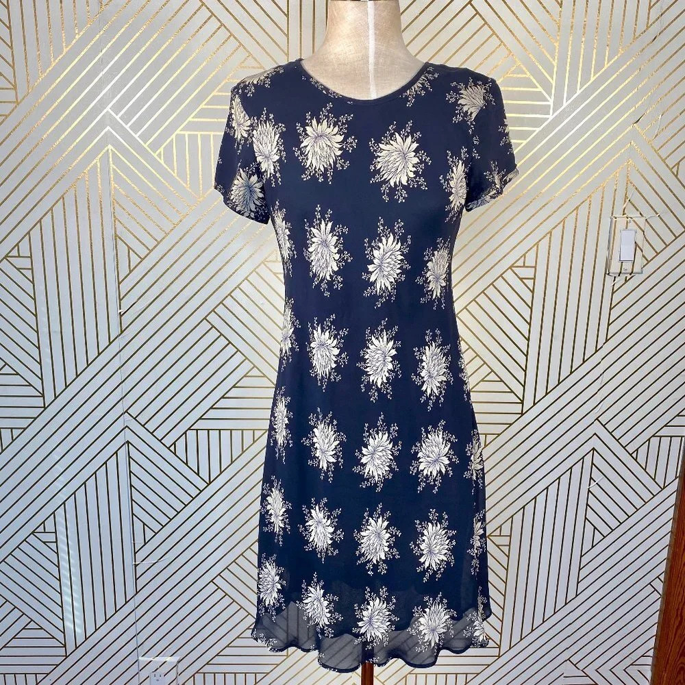 Henri‎ Bendel Vintage 1990's Navy Blue Floral Dress
